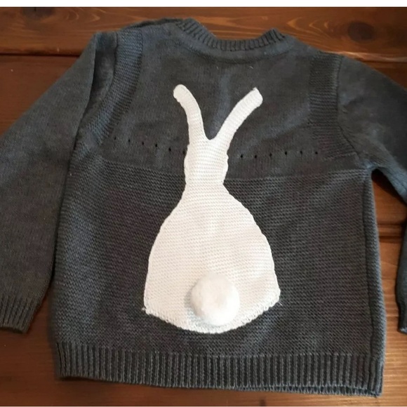 Tong Peng Tong You Gray Bunny Sweater with white fluffy pom tail Size 18-24 m - Picture 5 of 7